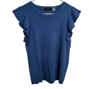 T Tahari Flutter Sleeve Sweater Knit Top Blue L